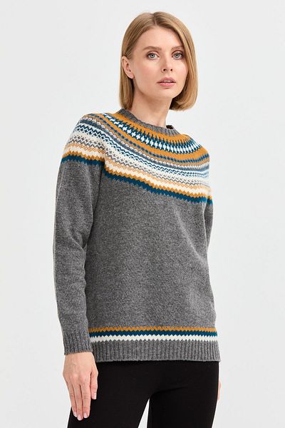 Desen Triko Pulover de damă din lână jacquard cu decolteu rotund, afumat