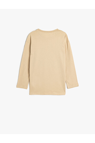 Koton Cotton Oversize T-Shirt - Long Sleeve, Crew Neck, Print Detail
