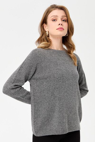 Desen Triko Women's Crew Neck Classic Wool Sweater Smoked