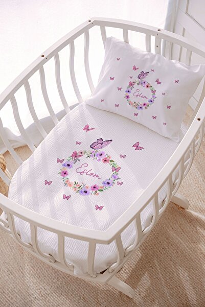 Lilabio İsme Özel 70x120 Park Yatak Ve Anne Yanı Pike Seti Kelebek