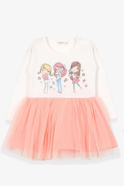 Breeze Girl's Long Sleeve Dress Printed 1.5-5 Years, Ecru