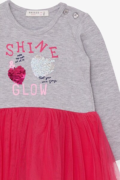 Breeze Girl's Long Sleeve Dress Sequined Text Printed 1.5-5 Years, Gray Melange
