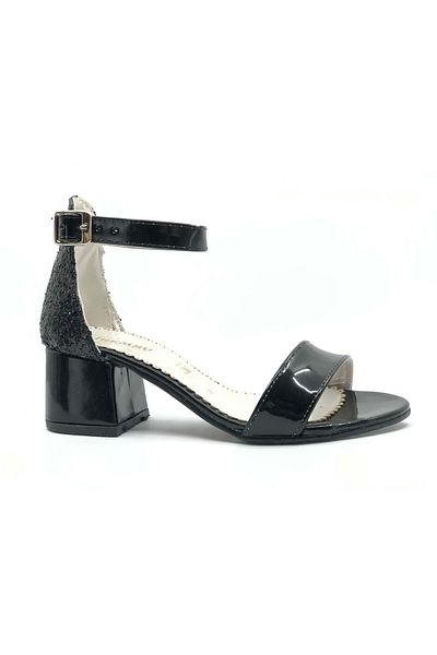 Kids Club Shoes İremsu 9989 Pantofi pentru copii cu toc la spate cu sclipici cu o singură bandă, NEGRI