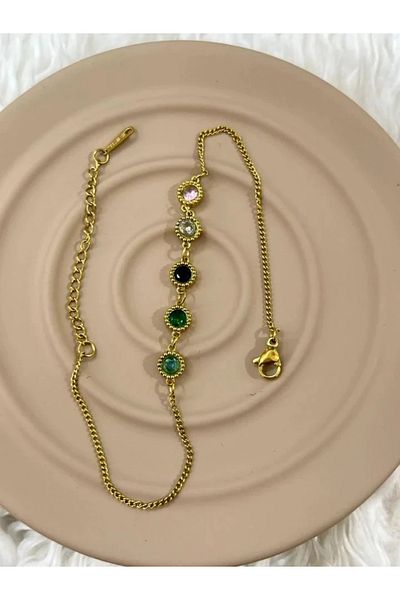 YASİN TOPÇU Steel Gold Beaded Anklet