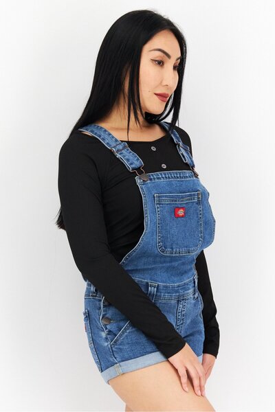 Dickies Women Square Neck Denim Playsuit, Mid Wash