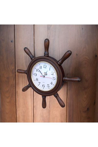 Bahat Antique Wooden Sailor Helm Wall Living Room Office Clock Diameter 38 cm