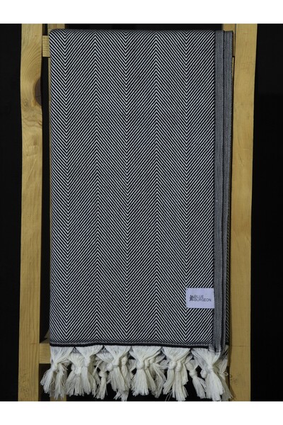 Blue Burgeon %100 Pamuk Çizgili Balık Sırtı Siyah Peştemal