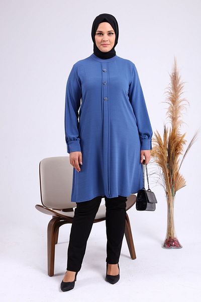 Ferace Women's Large Size Hijab Tunic Buttoned Ayrobin Fabric