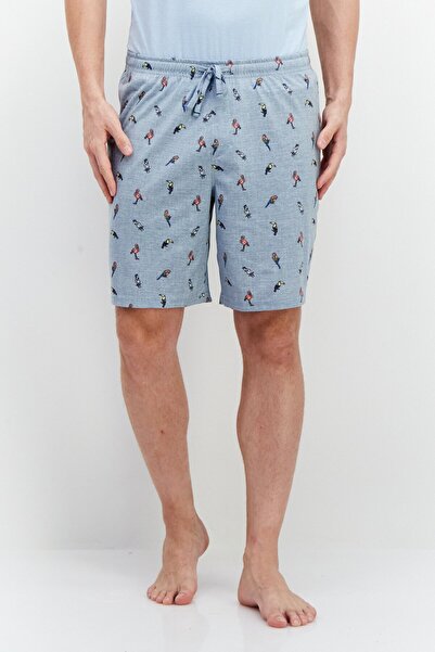 Caribbean Joe Men Drawstring Allover Print Sleepwear Short, Slate Blue