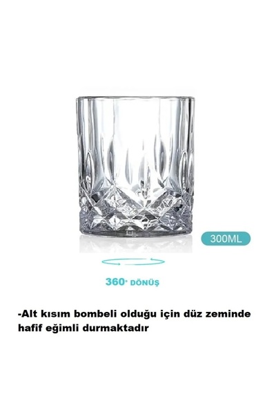 HUBBYCHEF Viski Kokteyl Bardağı Kadehi 360 Dönen Cam Bardağı 2li Set 300ml