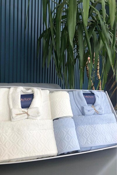 Çeyiz Diyarı Σετ οικογενειακό μπουρνούζι Diamond Jacquard 10 τεμαχίων Κρεμ ανοιχτό μπλε