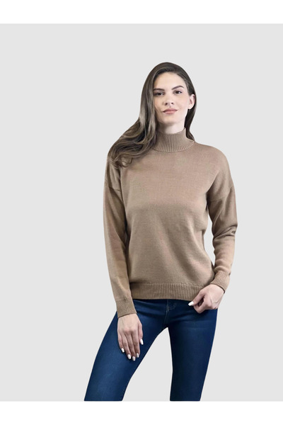 Miss Poem Women's High-Top Fisherman Basic Long Sleeve Mink Knitwear Sweater