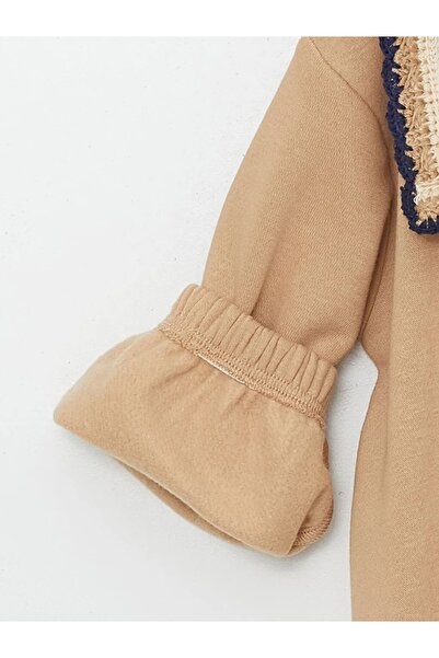 LC Waikiki Lcw Kids Beige Girl's Sweatshirt and Tights - Crew Neck, Long Sleeve, Printed 2-Piece Set