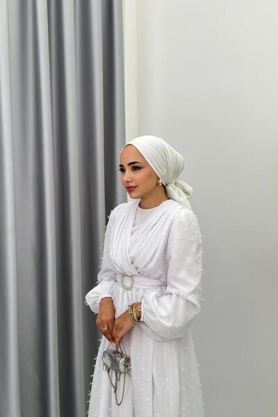 QUQA BERRY ŞİFON ELBİSE - BEYAZ