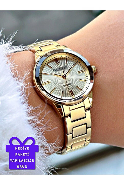 Ferrucci ساعة يد نسائية بتصميم كاجوال أنيق وعلبة فولاذية ذهبية اللون وحبل