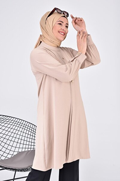 Ferace Women's Hijab Large Size Long Sleeve Ayrobin Shirt Tunik Stone
