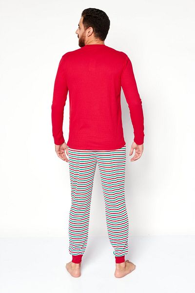 Family PJs Men 2Pieces Long Sleeve Textured Pajama Set, Red Combo