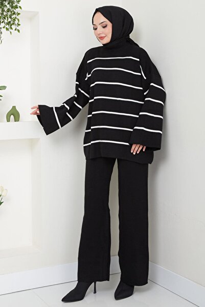 hafsamina Σετ πλεκτό με μισό ζιβάγκο Μαύρο HM2553