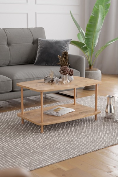 EGEMODÜLER Dikdörtgen Orta Sehpa Ahşap Ayaklı Sehpa İki Raflı Sehpa Dekoratif...