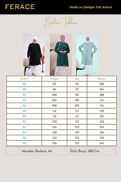 Ferace Women's Hijab Large Size Long Sleeve Ayrobin Shirt Tunik Powder