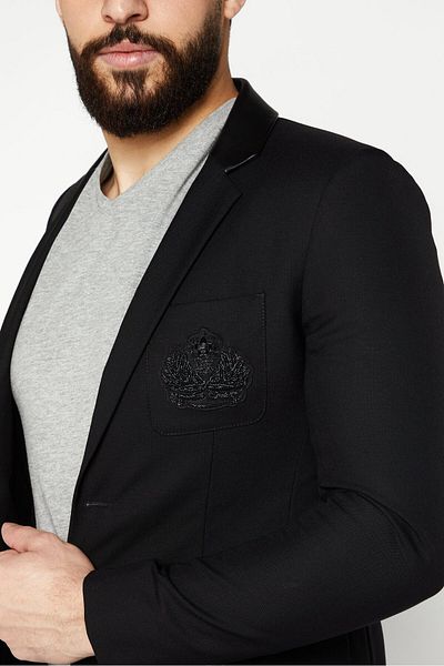 The Kooples سترة رسمية للرجال بأكمام طويلة وقصّة عادية، لون أسود