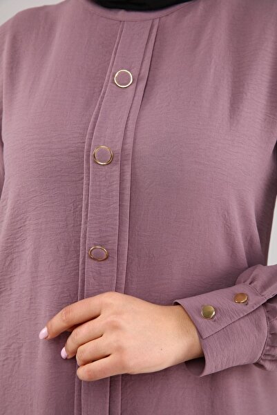 Ferace Γυναικεία Hijab Plus Size Μακρυμάνικο πουκάμισο Ayrobin Tunic Powder