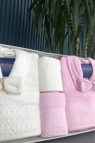 Çeyiz Diyarı Σετ οικογενειακών μπουρνούζια Diamond Jacquard 10 τεμαχίων Κρεμ Πούδρα