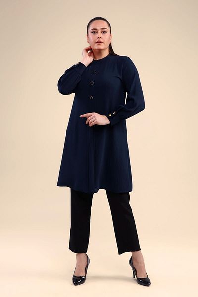 Ferace Women's Large Size Hijab Tunic Long Ayrobin Fabric Navy Blue