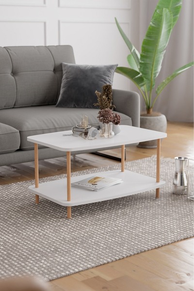 EGEMODÜLER Dikdörtgen Orta Sehpa Ahşap Ayaklı Sehpa Iki Raflı Sehpa Dekoratif...