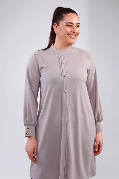 Ferace Women's Hijab Large Size Long Sleeve Ayrobin Shirt Tunik Gray