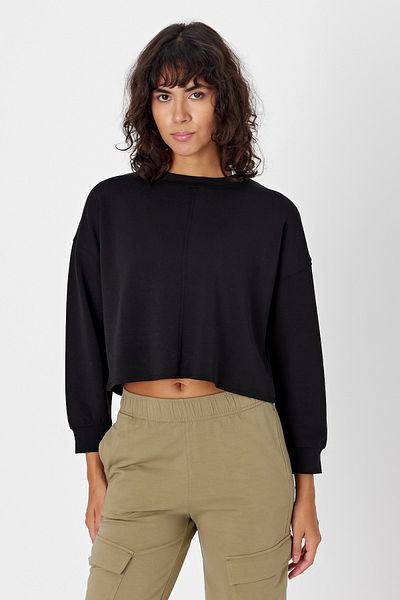 Comm-Ci Poe Black Crew Neck Long Sleeve Crop Sweatshirt