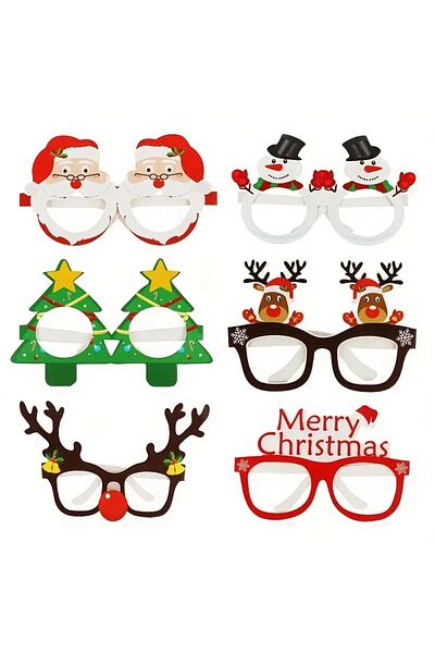 PABALAS 5Pcs Mixed Christmas Santa Claus-Christmas Tree-Elk Paper Glasses, Frame, Photo Accessories
