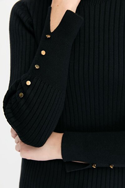 Desen Triko Μαύρο ζιβάγκο γυναικείο πουλόβερ - με κουμπί και πλήρες