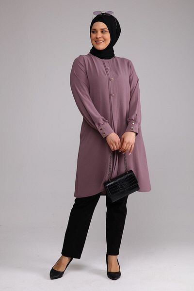 Ferace Women's Hijab Large Size Long Sleeve Ayrobin Shirt Tunik Powder