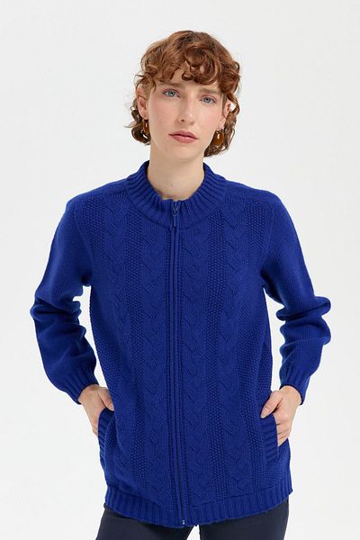 Desen Triko Cardigan de lână cu guler împletit cu păr în față pentru femei - K.S.Blue