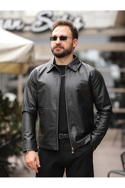 BASEL.CO Δερμάτινο μπουφάν New Season Basic με φερμουάρ