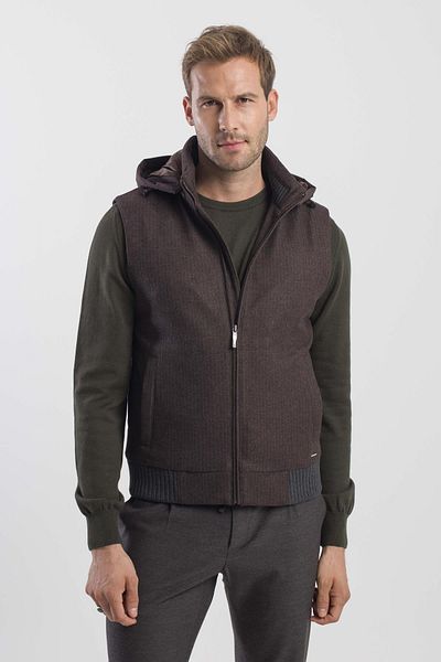 Jakamen Brown Comfort Fit Patterned Removable Hooded Vest