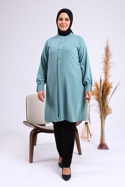 Ferace Women's Large Size Hijab Tunic Buttoned Ayrobin Fabric