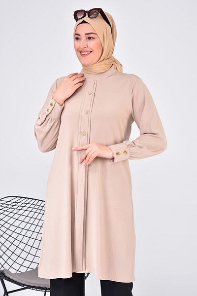 Ferace Women's Hijab Large Size Long Sleeve Ayrobin Shirt Tunik Stone