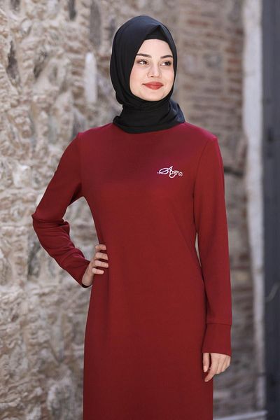 SUBU TASARIM Burgundy Azra Dress - Tbssn62