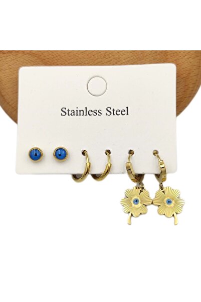 Güler Yüzlü Silver Steel Evil Eye Beaded YONCA EARRING SET