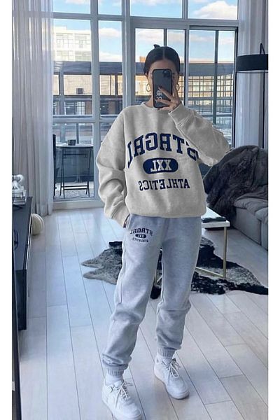GBRO Atlanta Printed Unisex Bottom-Top Combination Gray Tracksuit Set