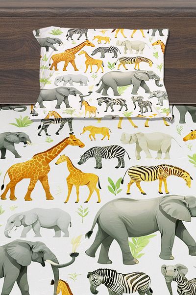 Else Dekor Safari African Animals Σετ μονό σεντόνι για αγόρια με επένδυση 100x200 cm