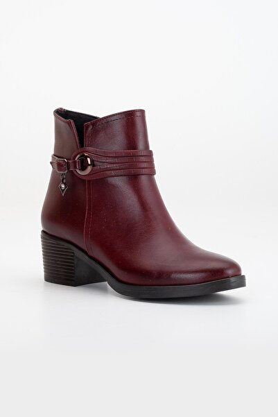 Dilimler Ayakkabı Burgundy Casual Thick Heeled Women's Boots
