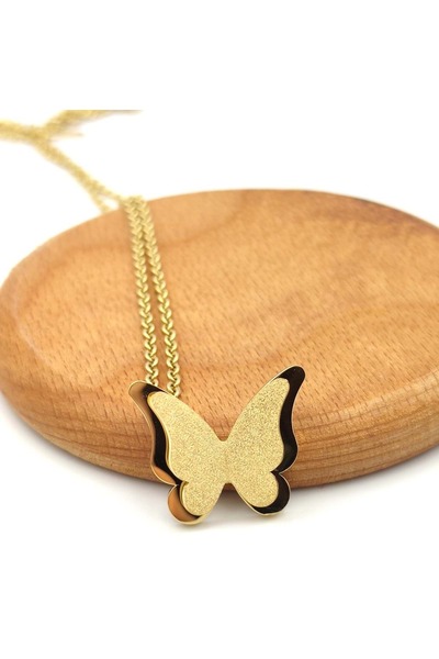 Güler Yüzlü Silver Big Butterfly Steel Necklace