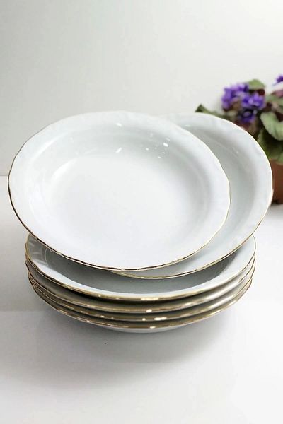 Porland Porcelain Pit Plate 6 Pieces Gold Gilded 19 cm
