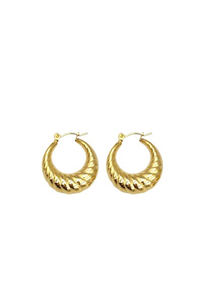 Güler Yüzlü Silver 15 MM Patterned Steel Hoop Curved Earrings