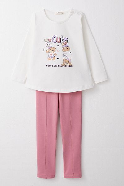 Breeze Printed Set with Cute Tights for 9-3 Years Old Baby Girl - White