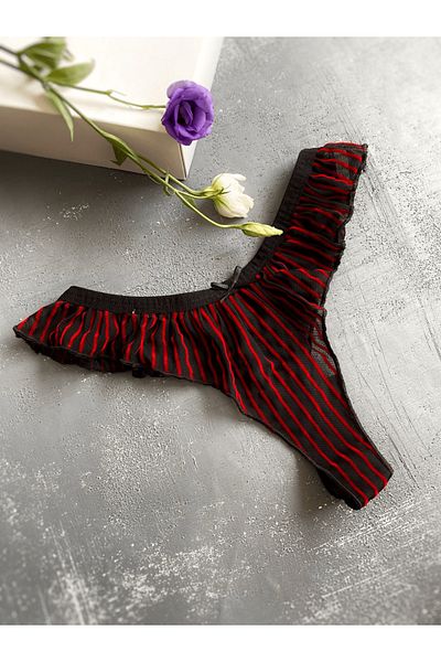 Gece İncisi Transparent Velvet Printed Pleated Thong