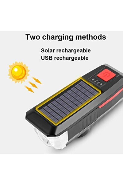 AKIN PAZAR Solar Bisiklet Feneri Su Geçirmez T6 Led Güneş Enerjili Usb Şarjlı